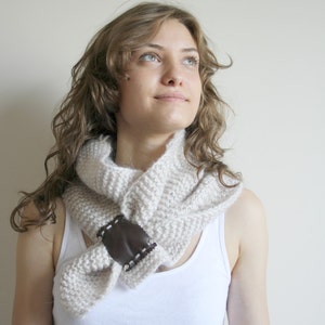 Beige Mohair Brown Genuine Leather Bridge Scarf Collar - Etsy