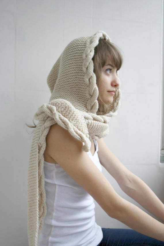 Cream Knit Hooded Scarf Hood for Women Women main image 4