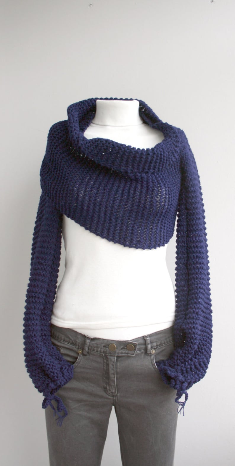 Long Sleeve Navy Blue Bolero Scarf Shawl Neckwarmer Gift for Women Fashion Mom Under100 Etsy