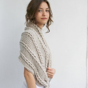 HandKnit Beige Shawl, Knit Rectangle Scarf, Knitted Beige Wrap, Gift For Her, Gift for Her, Gift for Woman, Mother's day Gift, Bridal Shawl image 4