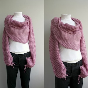 Hand Knit Long Sleeves Pink Wrap Bolero Shrug, Over Size, Autumn Gifts, Outdoors Gift, Gift For Her, Woman Fashion Trends, Christmas Gifts