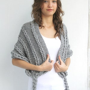 Hand Knitted Gray wool Shawl, Oversized Rectangle Knitting Scarf, Christmas Gift, Outdoors Gifts, Autumn Gifts, Gift for Her, Bridal Shawl