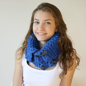 Cobalt Blue Collar Scarf, Wool Neckwarmer, Knit Cowl, Christmas gift, Gift for Her, Outdoor Gift, Knit Scarf, Electric Blue Chunky Collar image 3