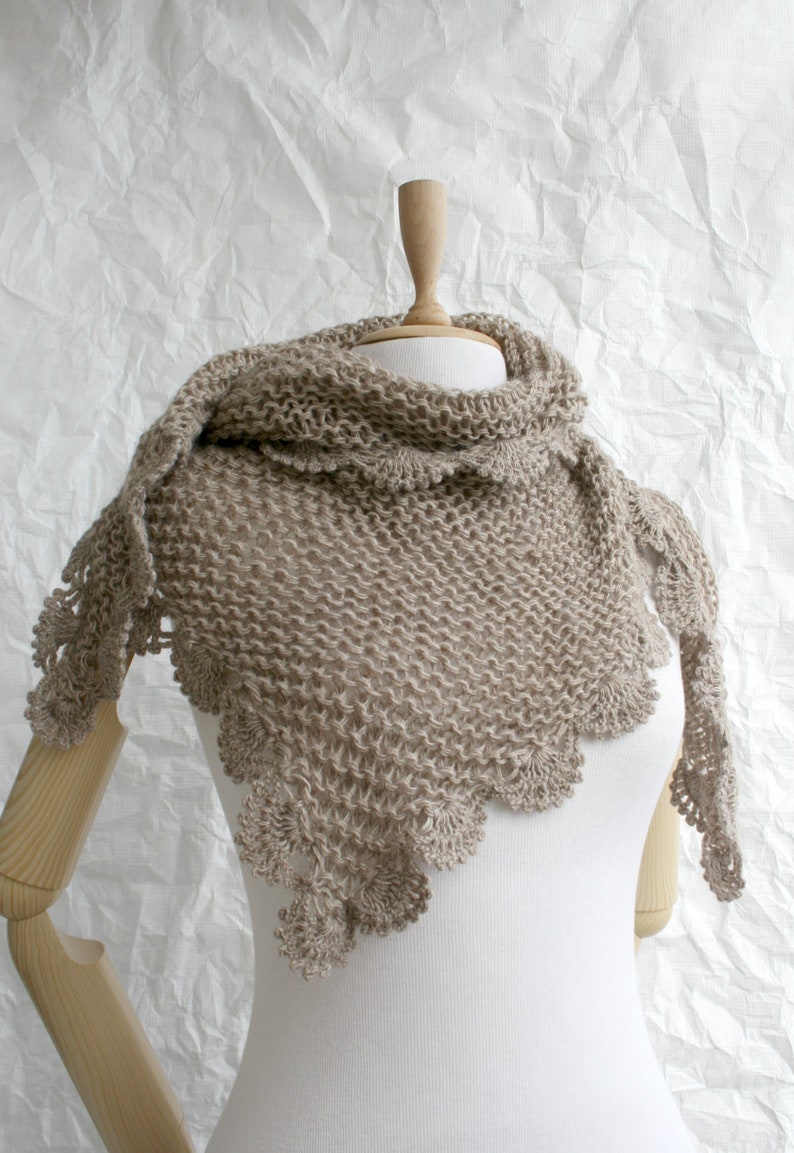 Milky Brown Triangle Shawl, Midi Knit Shawl, Triangle Scarf, Winter Loose Knit Capelet, Gift for Her, Womens Gift Idea, Wrap Shoulder Shawl image 4