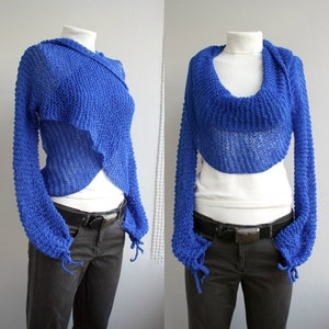 Royal Blue Knit Sleeve Shrug, Multiform Sleeve Scarf, Knitted Bolero, Christmas Gift, Gift For Her, Women Gift, Sleeve Wrap, Crop Cardigan image 1