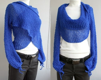 Royal Blue Knit Sleeve Shrug, Multiform Sleeve Scarf, Knitted Bolero, Christmas Gift, Gift For Her, Women Gift, Sleeve Wrap, Crop Cardigan