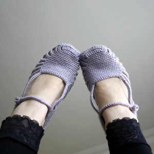 Hand Crochet Silver Gray Slippers, Gift for Her, Knit Home Slippers, Bridal Slippers, Mothers Day Gift, Knitted Socks, House Shoes, image 3