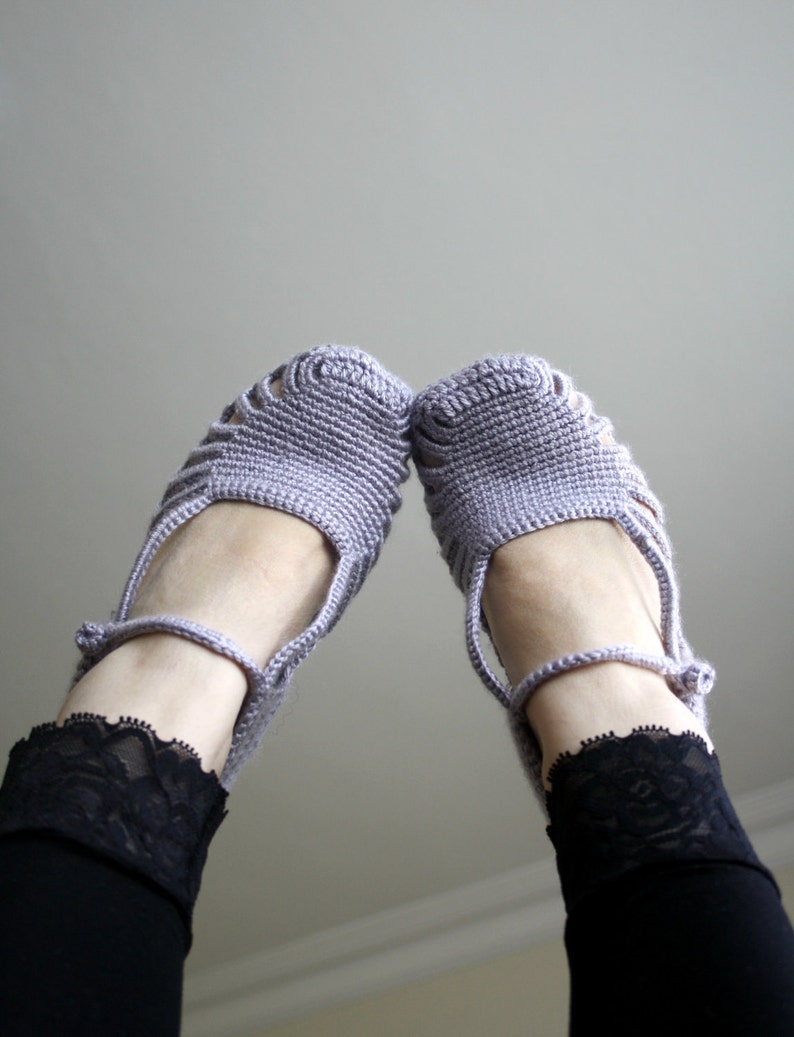 Hand Crochet Silver Gray Slippers, Gift for Her, Knit Home Slippers, Bridal Slippers, Mothers Day Gift, Knitted Socks, House Shoes, image 3