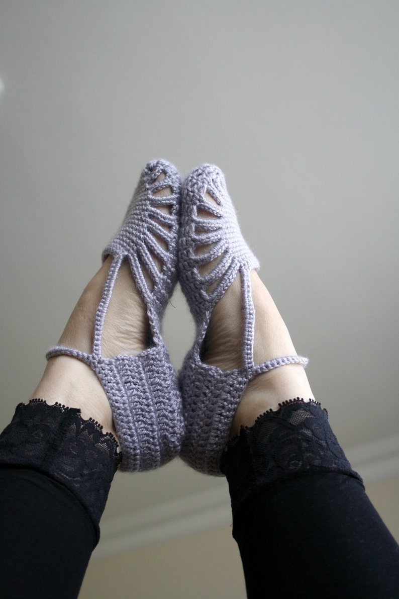 Hand Crochet Silver Gray Slippers, Gift for Her, Knit Home Slippers, Bridal Slippers, Mothers Day Gift, Knitted Socks, House Shoes, image 2