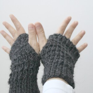 Unisex Charcoal Hand Knitted Fingerless Gloves For Men for women / Christmas gift / Under Usd 25 / Outdoors Gift image 5