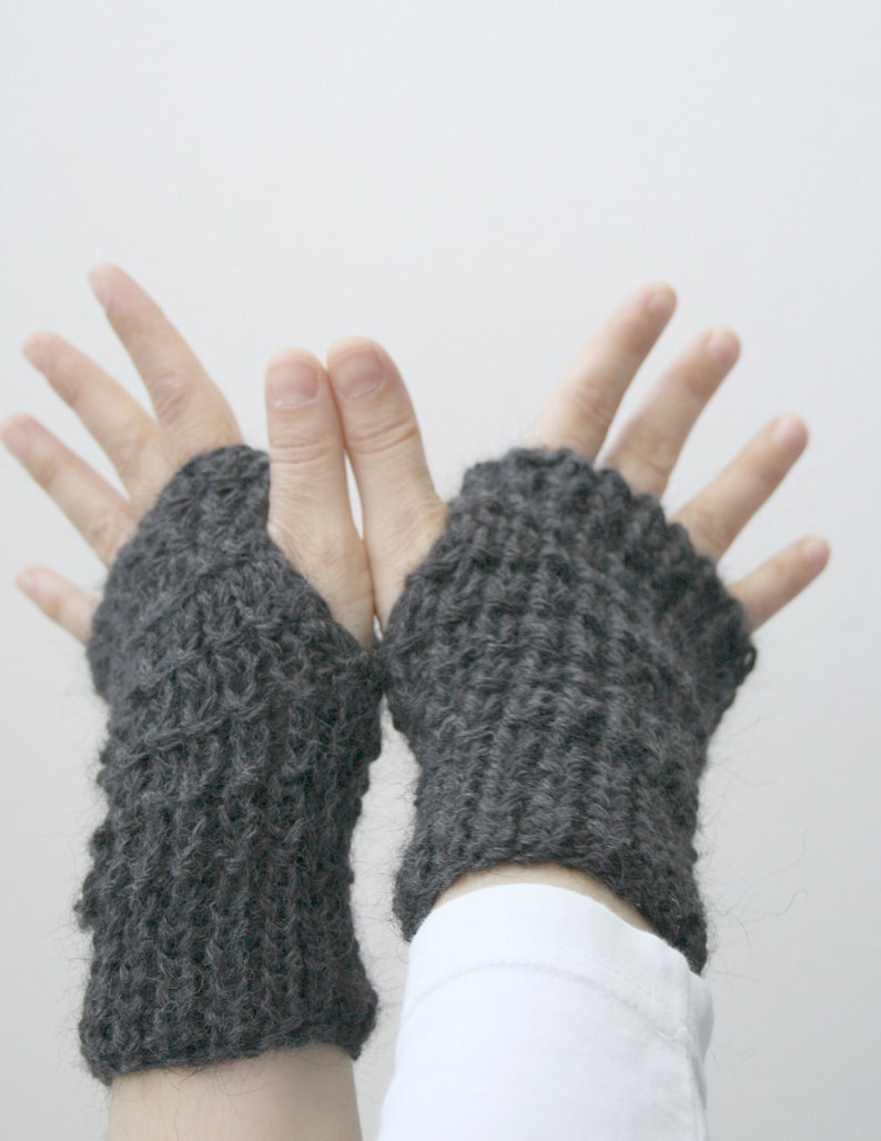 Unisex Charcoal Hand Knitted Fingerless Gloves For Men for women / Christmas gift / Under Usd 25 / Outdoors Gift image 5
