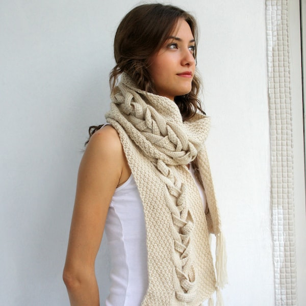 Beige Wool Special Design By DenizGunes Knit  Scarf Perfect Gift Under 75 For Women For Girl Friend Christmas Gift