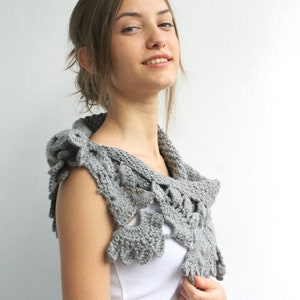 Gray Knit Capelet / Knitted Grey Shawl / Knitting Gray Scarf / Knit Grey Scarf / Christmas gift / Gift for Her / OUTDOORS GIFT image 2