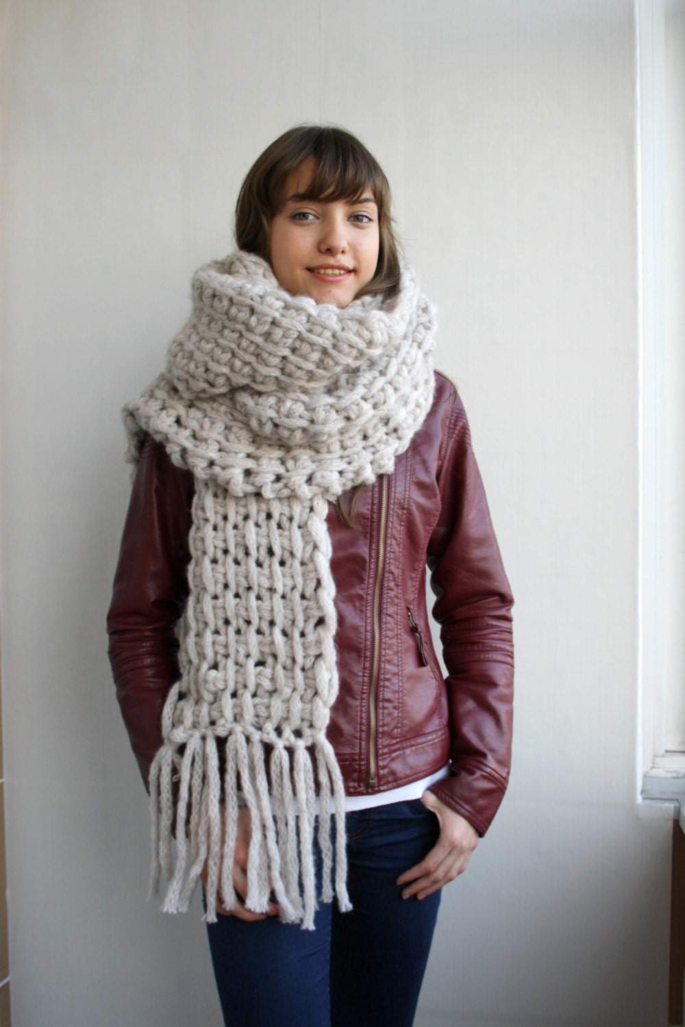 Cream Wool Big Extra Long Scarf Perfect Gift Under 75 For ...