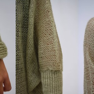 Light Green Loose Knit Angora TurtleNeck Sweater / Oversized Hand-Knitted Long Sleeves Poncho / Knitted Pullover Blouse / Clothing Gift image 10