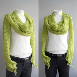 Knitted Pistachio Green Sleeve Shrug , Hand Knit Sleeve Bolero, Christmas Gift, Gift For Her, Knit Sleeve Wrap Scarf, Sleeve Wrap Shawl image 2