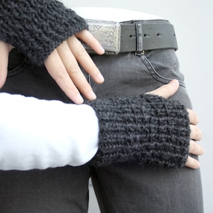 Unisex Charcoal Hand Knitted Fingerless Gloves For Men for women / Christmas gift / Under Usd 25 / Outdoors Gift image 3