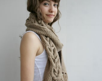 Milky Brown Wool Special Design By DenizGunes Knit  Scarf Perfect Gift Under 75 For Women For Girl Friend Mothers Day Gift