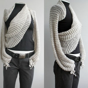 Beige Long Sleeve Wrap Sweater Cardigan main image 1