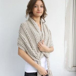 HandKnit Beige Shawl, Knit Rectangle Scarf, Knitted Beige Wrap, Gift For Her, Gift for Her, Gift for Woman, Mother's day Gift, Bridal Shawl image 2