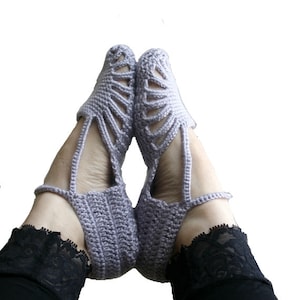 Hand Crochet Silver Gray Slippers, Gift for Her, Knit Home Slippers, Bridal Slippers, Mothers Day Gift, Knitted Socks, House Shoes, image 1