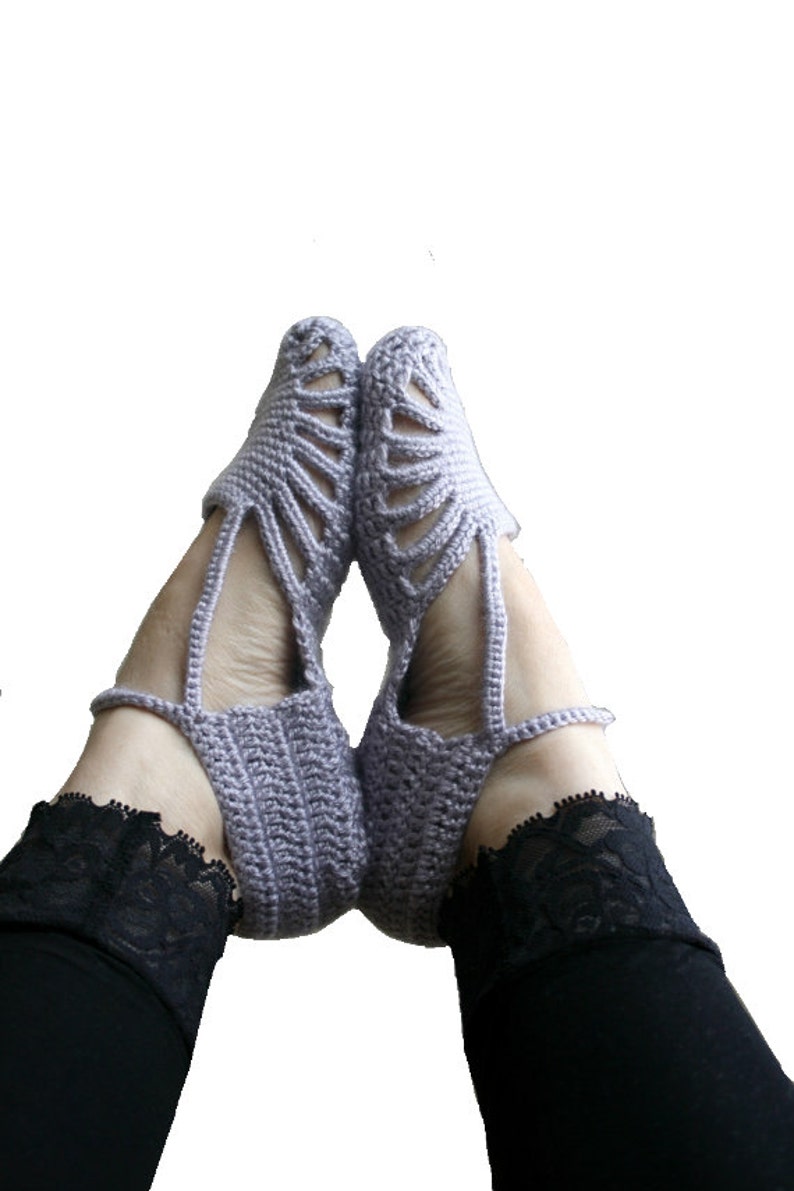 Hand Crochet Silver Gray Slippers, Gift for Her, Knit Home Slippers, Bridal Slippers, Mothers Day Gift, Knitted Socks, House Shoes, image 1