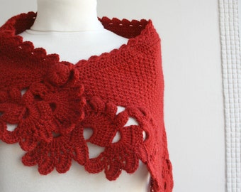Hand Knit Dark Red  Capelet Shawl / Gift for Her / Christmas gift