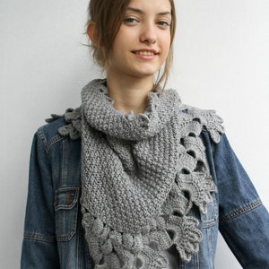 Gray Knit Capelet / Knitted Grey Shawl / Knitting Gray Scarf / Knit Grey Scarf / Christmas gift / Gift for Her / OUTDOORS GIFT image 5