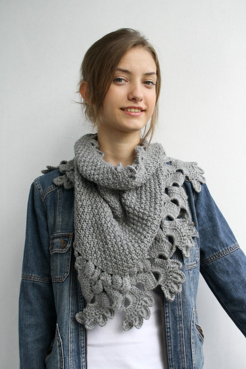 Gray Knit Capelet / Knitted Grey Shawl / Knitting Gray Scarf / Knit Grey Scarf / Christmas gift / Gift for Her / OUTDOORS GIFT image 5