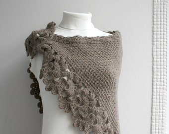 Brown Knitted Capelet Shawl Mothers Day Gift