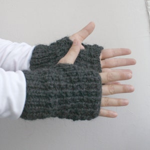 Unisex Charcoal Hand Knitted Fingerless Gloves For Men for women / Christmas gift / Under Usd 25 / Outdoors Gift image 4