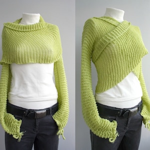 Knitted Pistachio Green Sleeve Shrug , Hand Knit Sleeve Bolero, Christmas Gift, Gift For Her, Knit Sleeve Wrap Scarf, Sleeve Wrap Shawl image 1