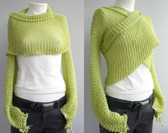 Knitted Pistachio Green Sleeve Shrug  , Hand Knit Sleeve Bolero, Christmas Gift, Gift For Her, Knit Sleeve Wrap Scarf,  Sleeve Wrap Shawl