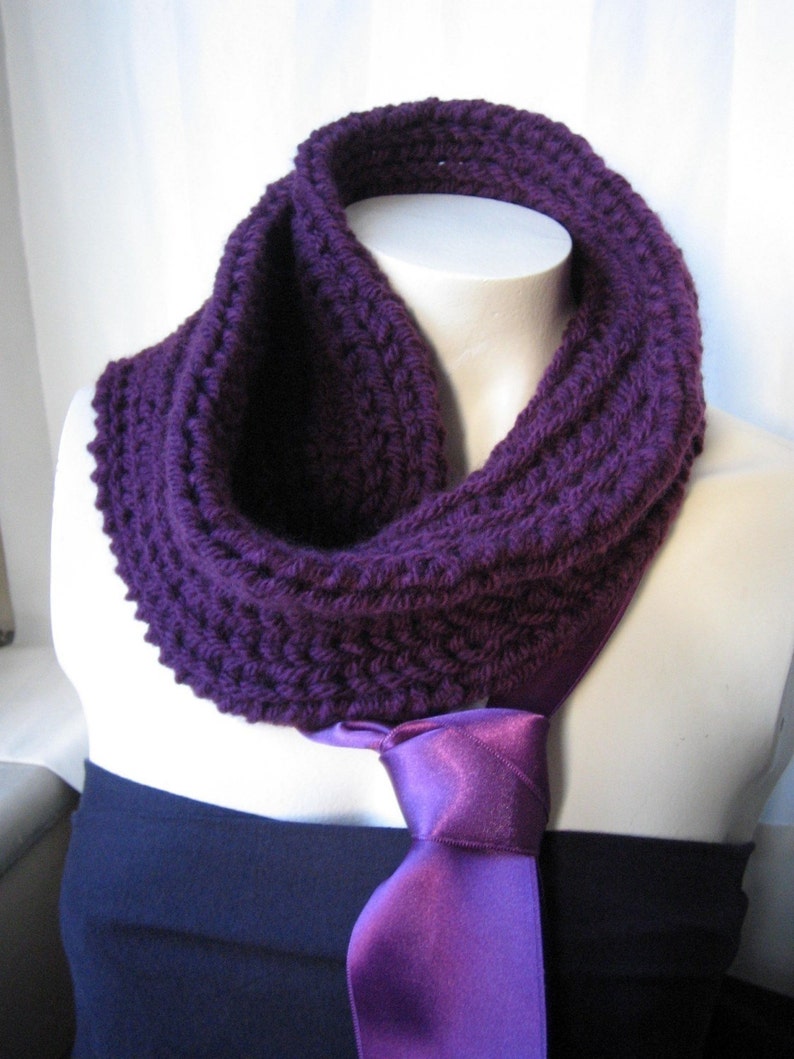 Purple Hand Knit Scarf Knitted Coarse Scarf With Purple Satin Etsy