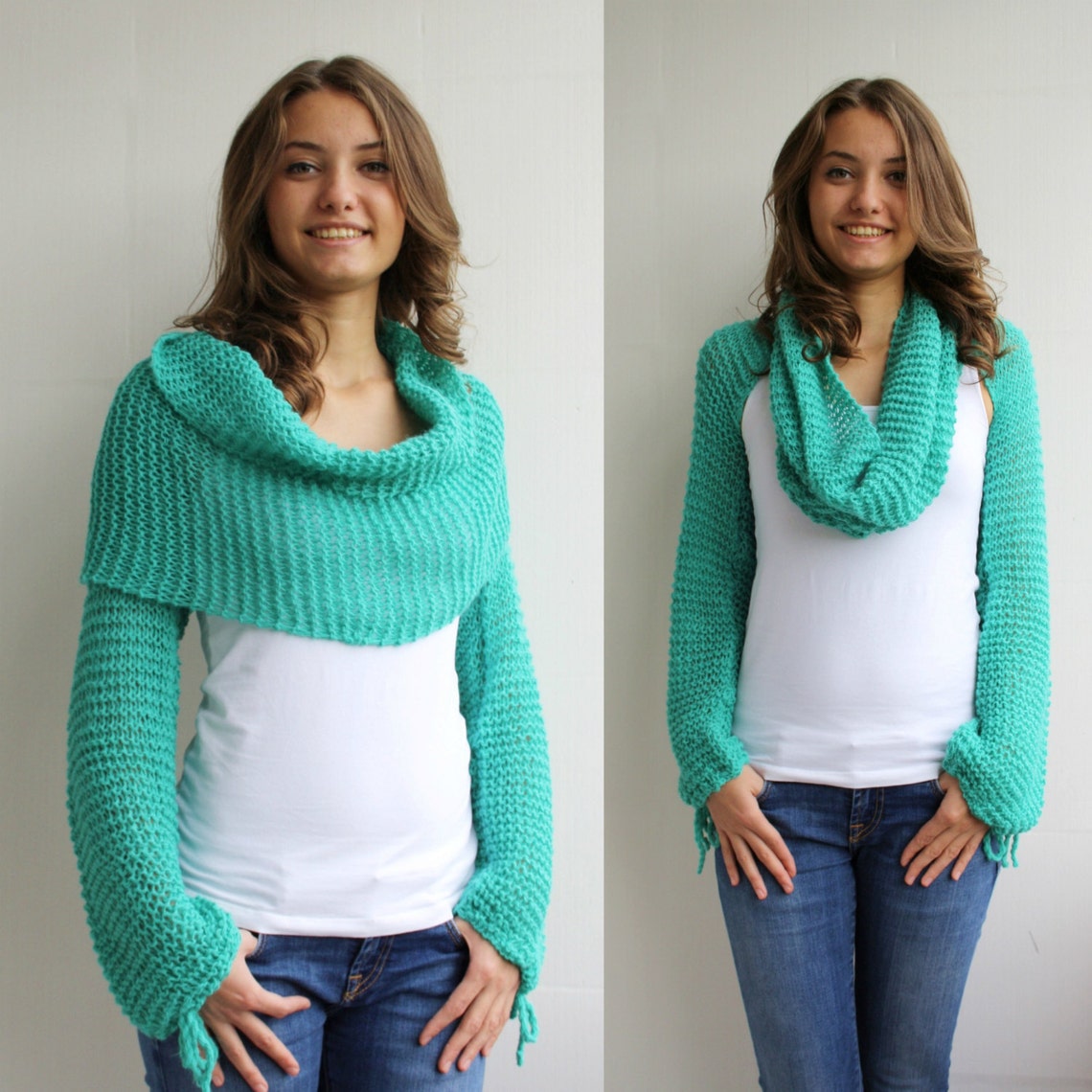 Mint Green Knit Shrug Long Sleeve Shrug OverSized Bolero | Etsy