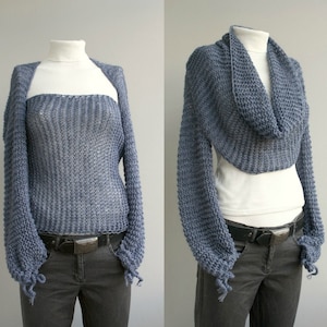 Tricot à la main manches longues Indigo Blue Wrap Boléro, Tricot Indigo Blue Shrug, Over Size, Cadeaux d’automne, Cadeau de plein air, Cadeau pour elle, Cadeaux de Noël