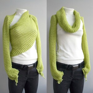 Knitted Pistachio Green Sleeve Shrug , Hand Knit Sleeve Bolero, Christmas Gift, Gift For Her, Knit Sleeve Wrap Scarf, Sleeve Wrap Shawl image 4