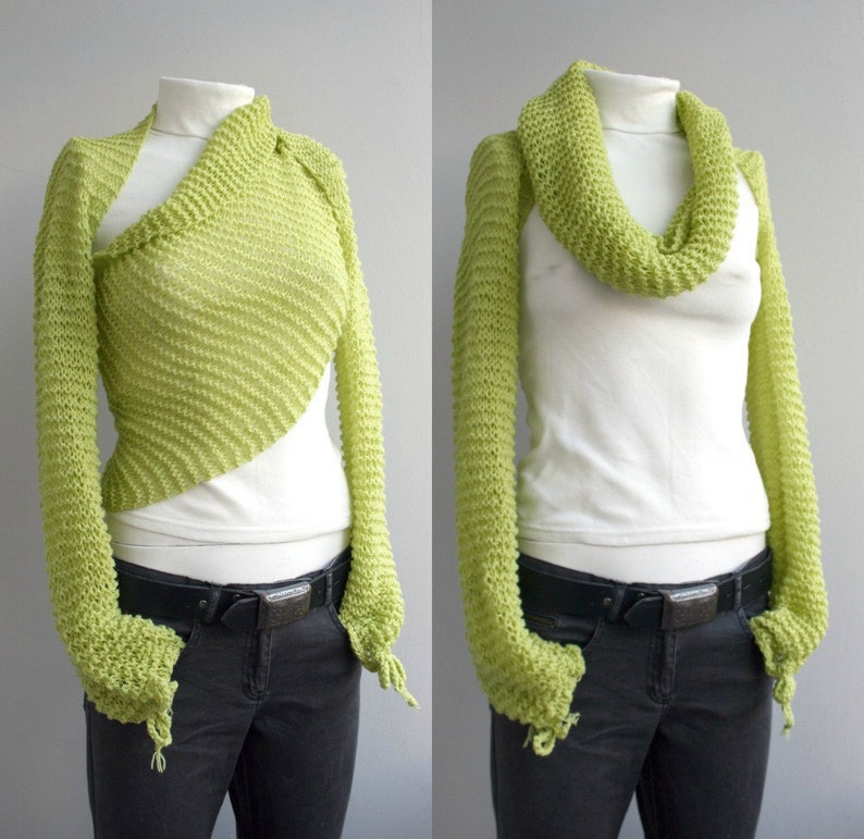 Knitted Pistachio Green Sleeve Shrug , Hand Knit Sleeve Bolero, Christmas Gift, Gift For Her, Knit Sleeve Wrap Scarf, Sleeve Wrap Shawl image 4