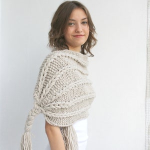 HandKnit Beige Shawl, Knit Rectangle Scarf, Knitted Beige Wrap, Gift For Her, Gift for Her, Gift for Woman, Mother's day Gift, Bridal Shawl image 3