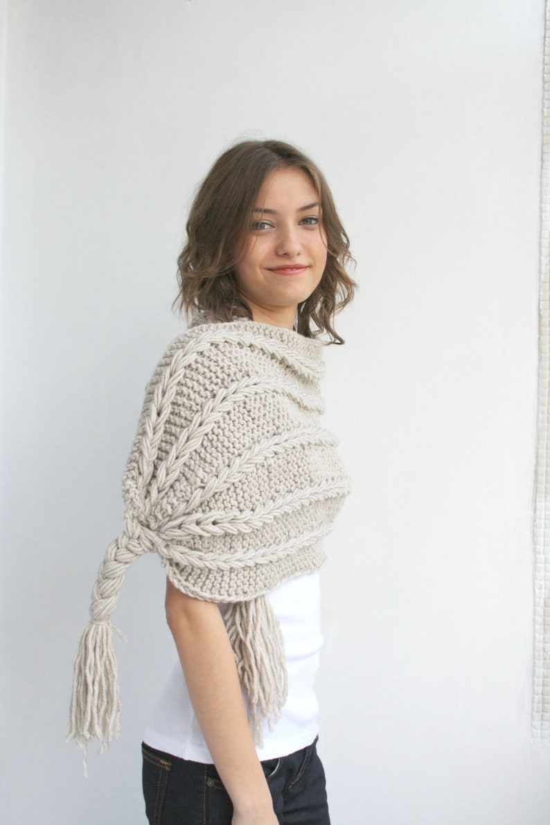 HandKnit Beige Shawl, Knit Rectangle Scarf, Knitted Beige Wrap, Gift For Her, Gift for Her, Gift for Woman, Mother's day Gift, Bridal Shawl image 3