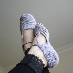 Hand Crochet Silver Gray Slippers, Gift for Her, Knit Home Slippers, Bridal Slippers, Mothers Day Gift, Knitted Socks, House Shoes, image 4