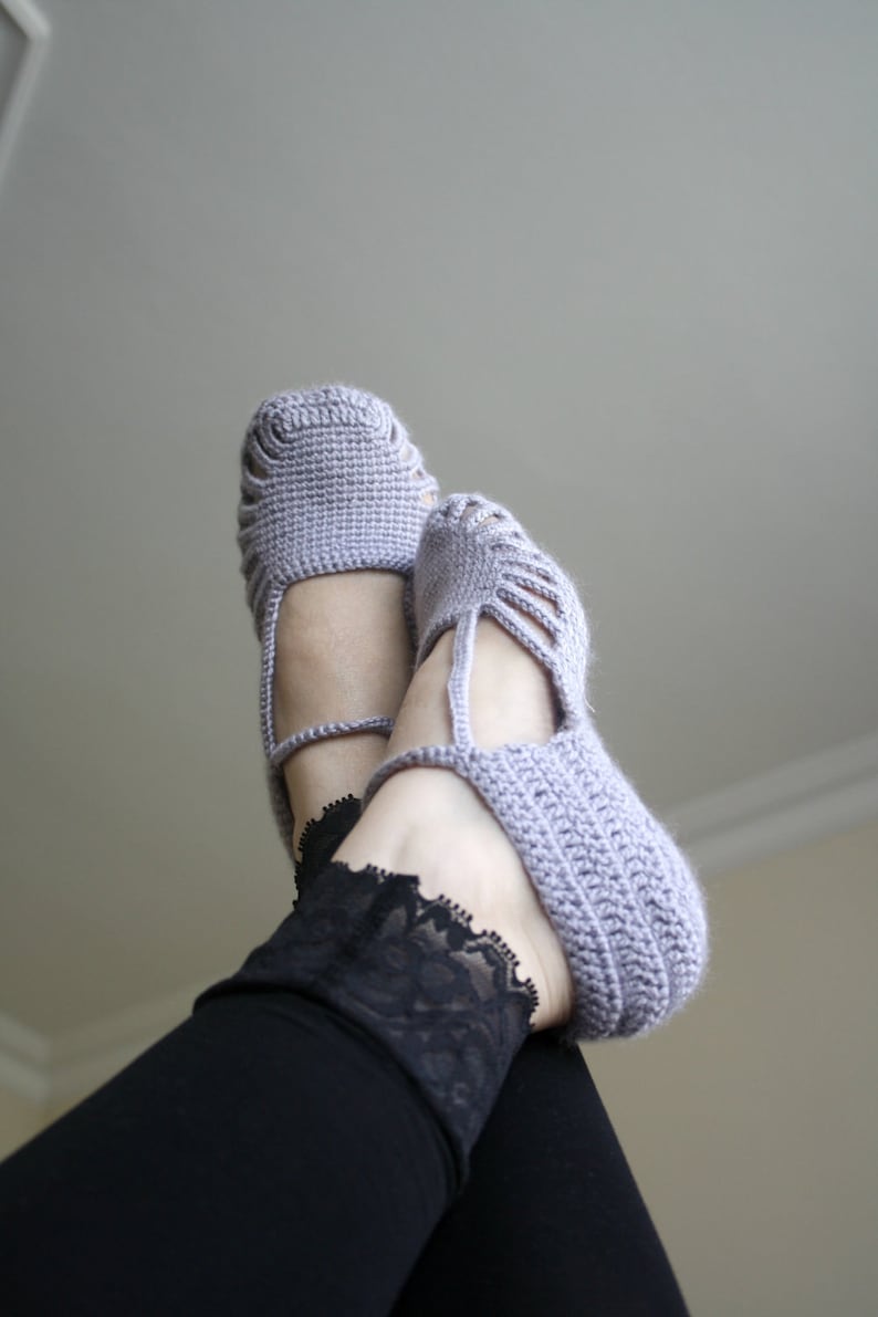 Hand Crochet Silver Gray Slippers, Gift for Her, Knit Home Slippers, Bridal Slippers, Mothers Day Gift, Knitted Socks, House Shoes, image 4