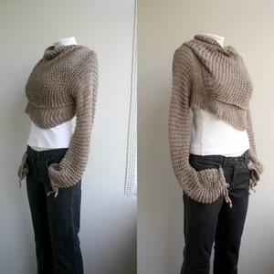 Milky Brown Long Sleeves Shrug, Knitted Bolero Shrug, Gift For Mom, Mother's day Gift for Woman, Knit Shrug for Women, Wrap Around Shrug image 4