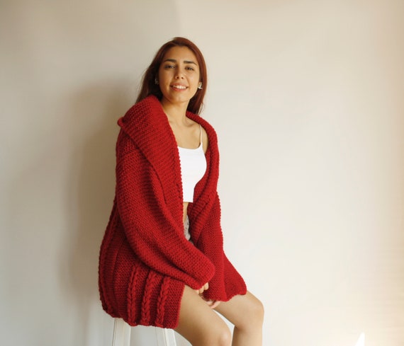 red knitted jacket