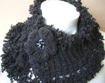 Dark Gray Scarf Collar Neckwarmer Christmas Gift / gift for Mom