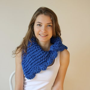 Cobalt Blue Collar Scarf, Wool Neckwarmer, Knit Cowl, Christmas gift, Gift for Her, Outdoor Gift, Knit Scarf, Electric Blue Chunky Collar image 2