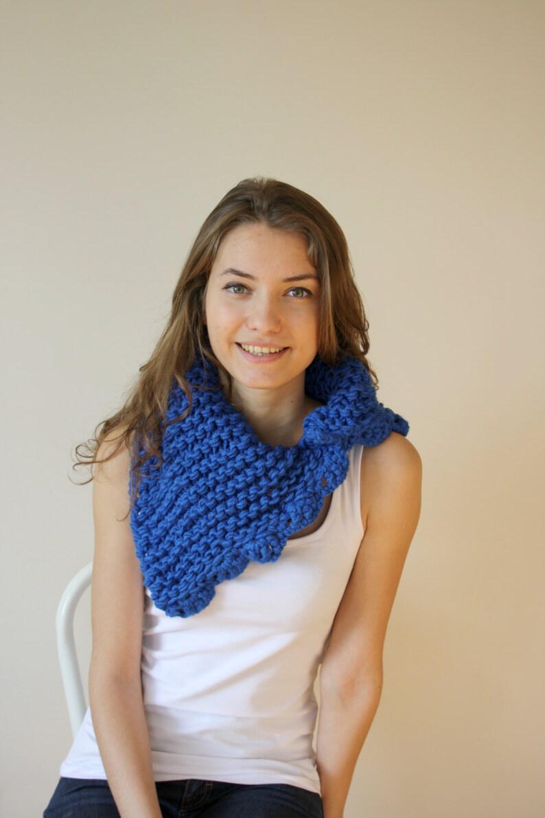 Cobalt Blue Collar Scarf, Wool Neckwarmer, Knit Cowl, Christmas gift, Gift for Her, Outdoor Gift, Knit Scarf, Electric Blue Chunky Collar image 2