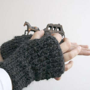 Unisex Charcoal Hand Knitted Fingerless Gloves For Men for women / Christmas gift / Under Usd 25 / Outdoors Gift image 1