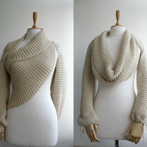 Angora Knit Shrug: Beige Oversized Bolero, Long Sleeve Bridal Wrap