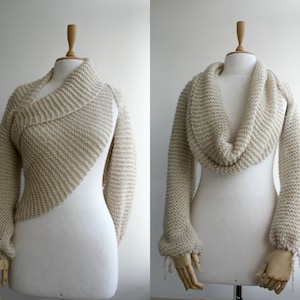 Beige Angora Knit Shrug, Long Sleeve Shrug, OverSize Bolero, Mother's Day Gift, Knit Bridal Wrap, Knit Long Scarf, Sleeve Knit Sweater,